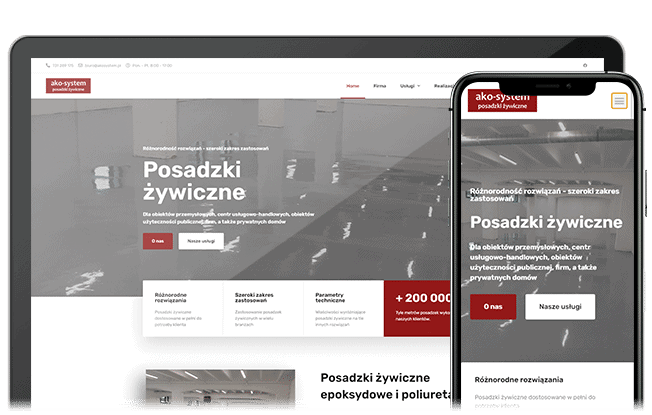 Podgląd strony Akosystem na komputerze i telefonie