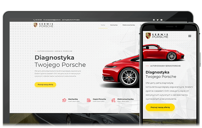 Podgląd strony Serwis Porsche na komputerze i telefonie