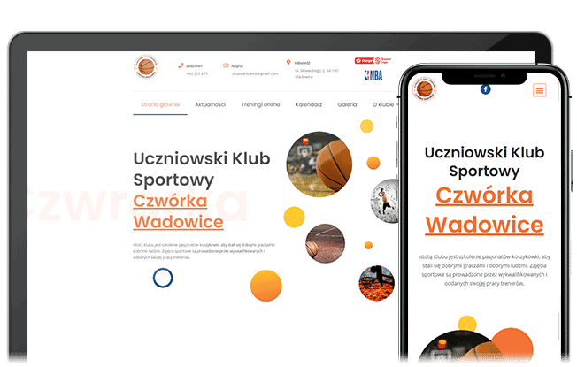Podgląd strony UKS Czwórka Wadowice na komputerze i telefonie